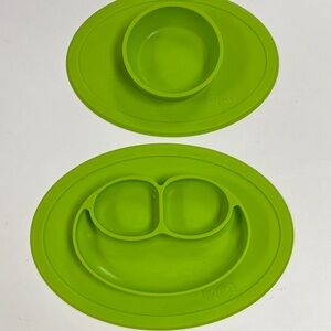 Lime Green Silicone Suction Plate and Bowl Set